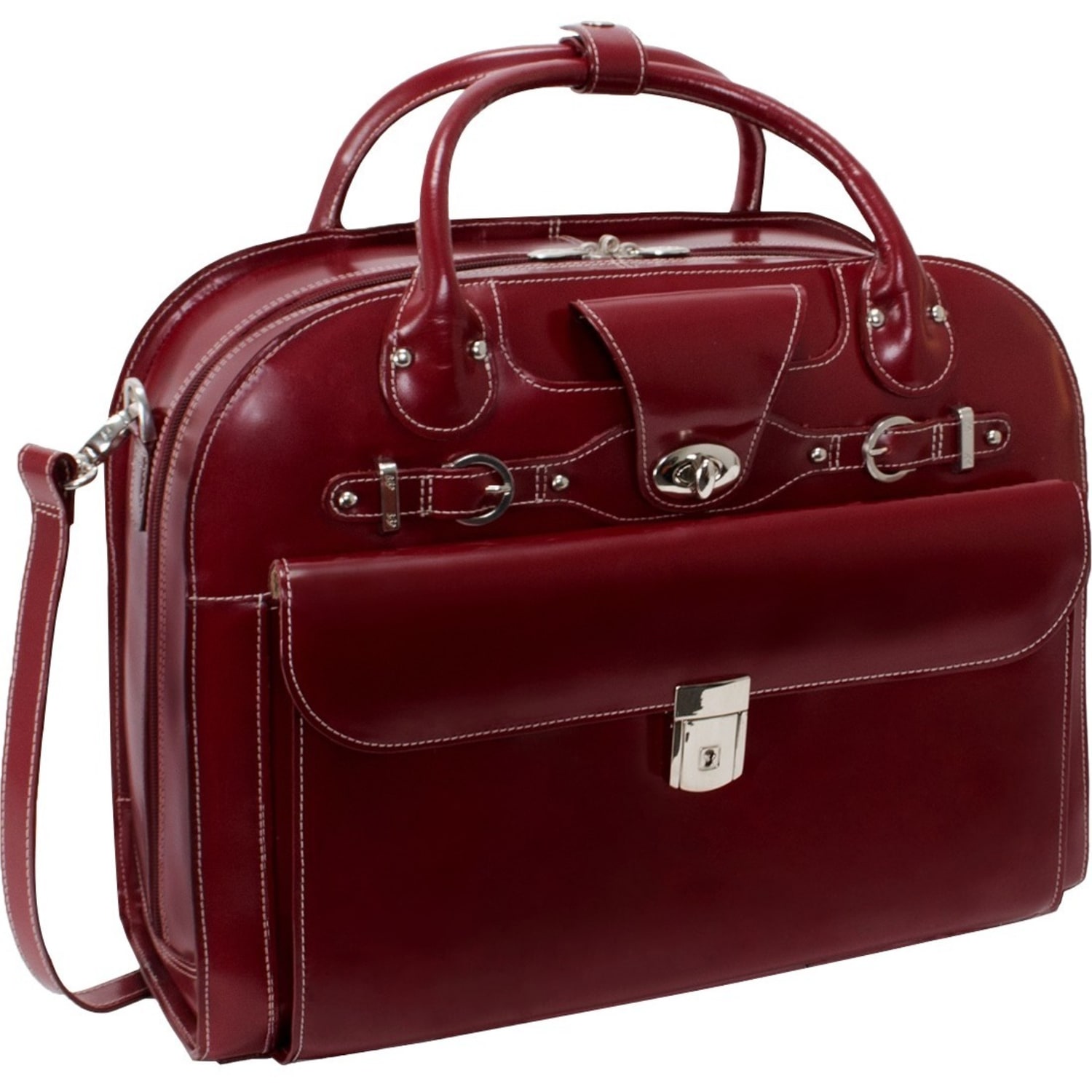 McKlein Roseville Leather Ladies Briefcase With 15in Laptop Pocket, 14-1/2inH x 18inW x 8-13/16inD, Red - Image 4