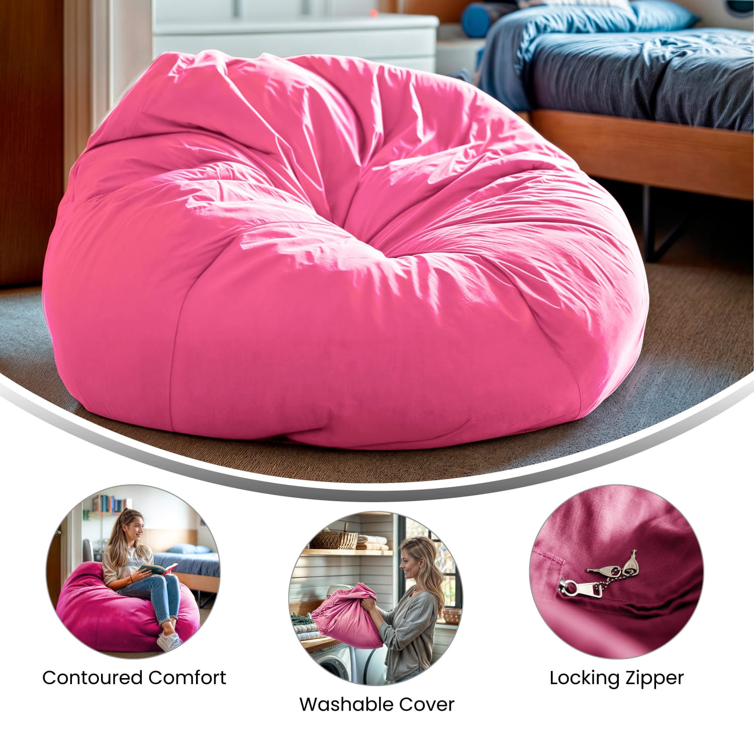 Flash Furniture Oversized Bean Bag Chair For Kids And Adults, Light Pink - Image 5