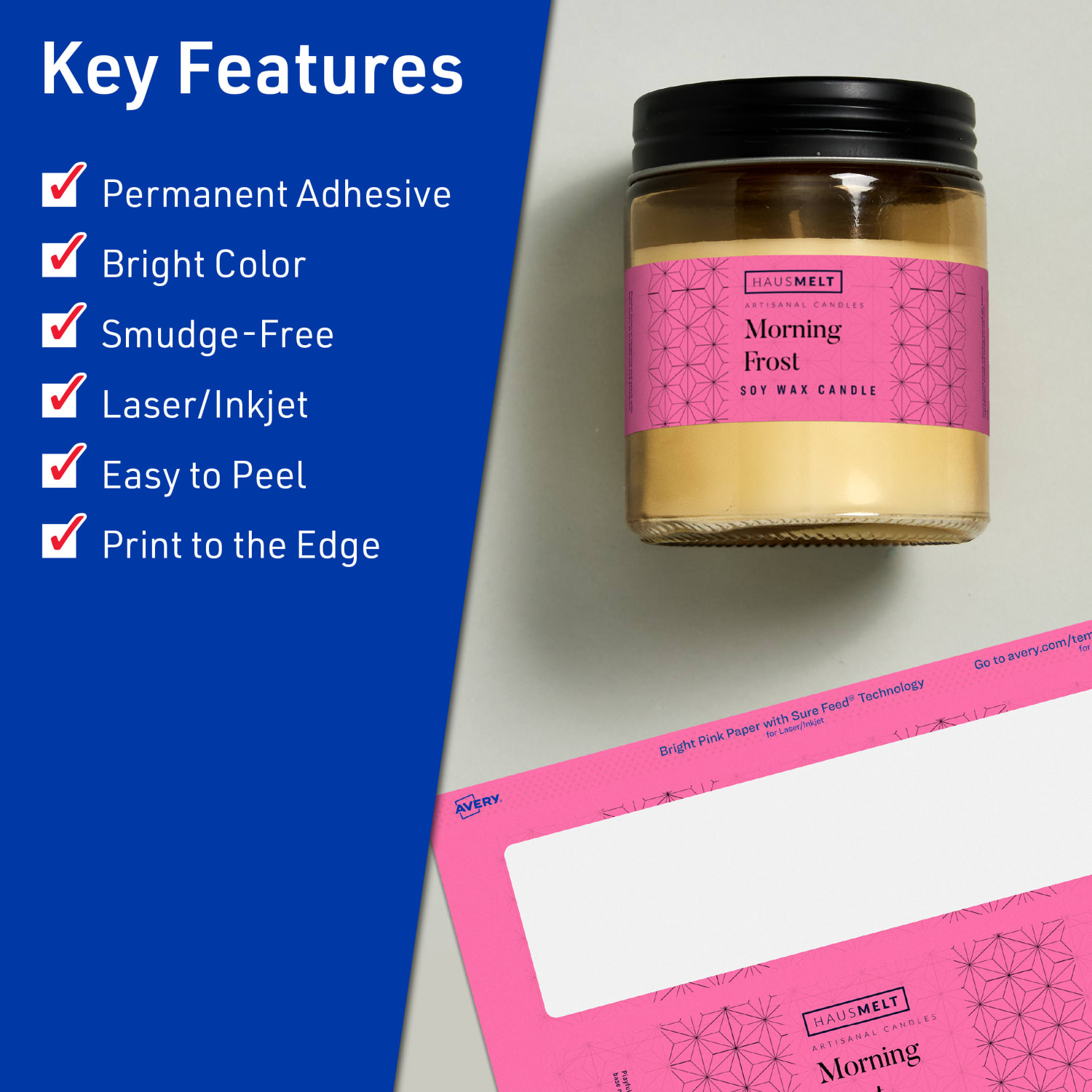 Avery Print-To-The-Edge Labels With Sure Feed Technology, 94231-BPP40, Rectangle, 1-1/2in x 7-1/2in, Matte Bright Pink, Pack of 200 - Image 3