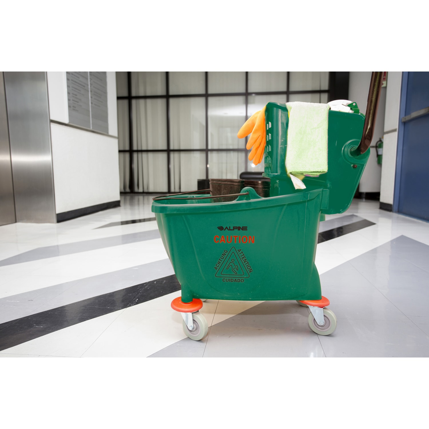 Alpine PVC Mop Bucket With Side Wringer, 36 Qt, 35inH x 15inW x 25inD, Green - Image 6