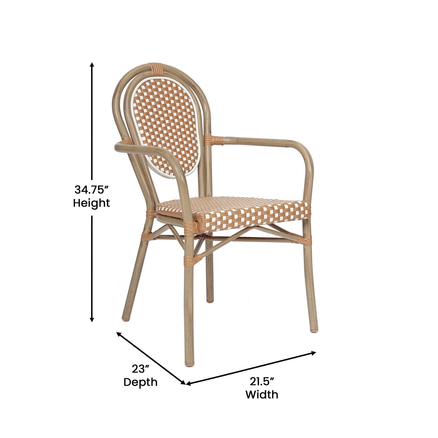 Flash Furniture Lourdes IndoorOutdoor Commercial Thonet Bistro Stacking Chair with Arms Natural  WhiteLight Natural Frame  SDA6422ANWLTN PopularChairscom