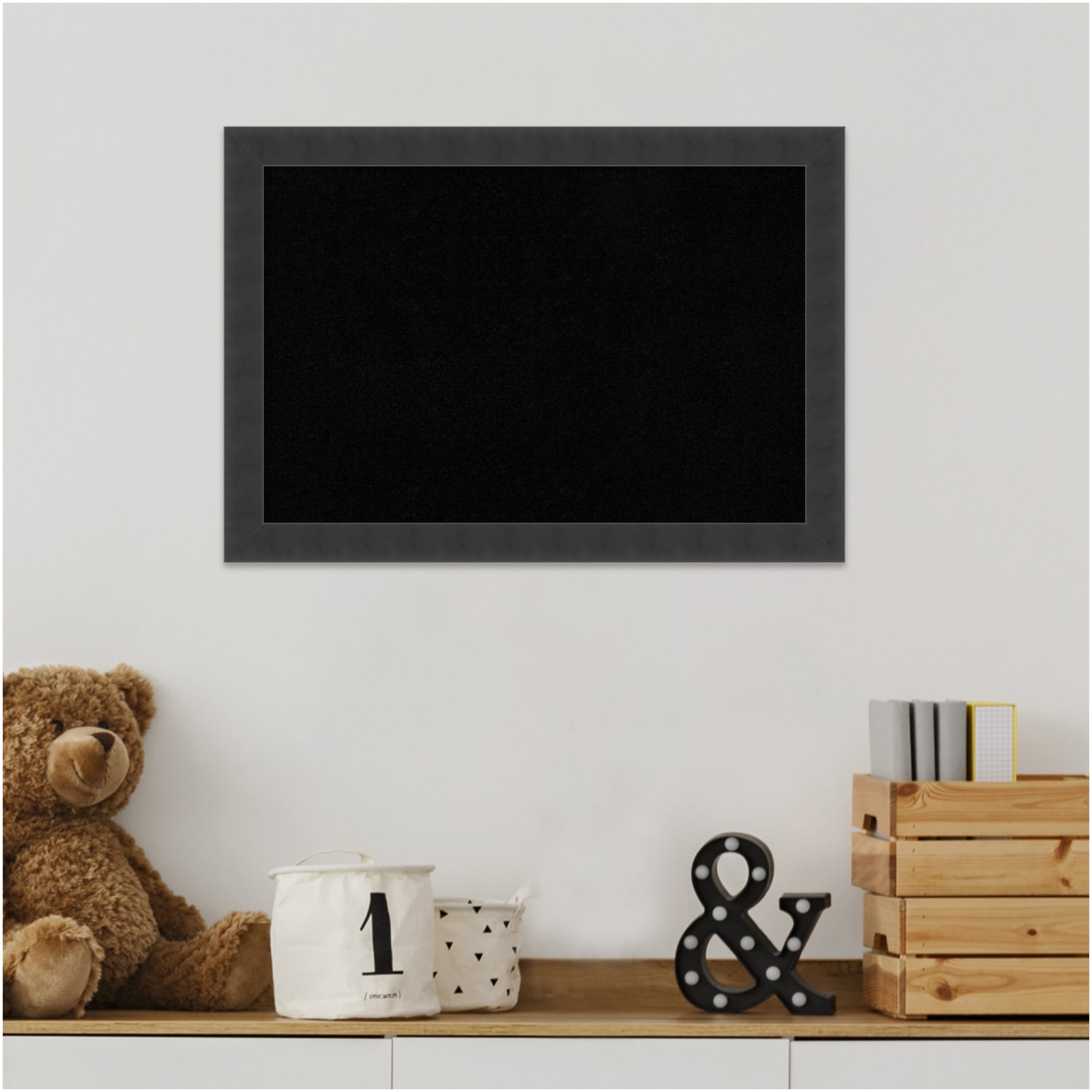 Amanti Art Rectangular Non-Magnetic Cork Bulletin Board, Black, 20in x 14in, Mezzanotte Black Wood Frame - Image 6