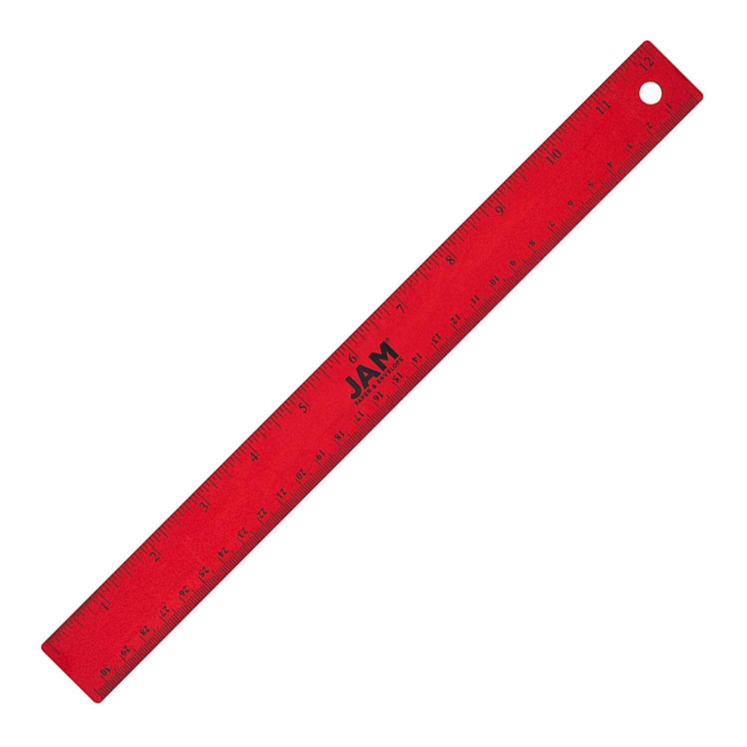JAM Paper Non-Skid Stainless-Steel Ruler, 12in, Red