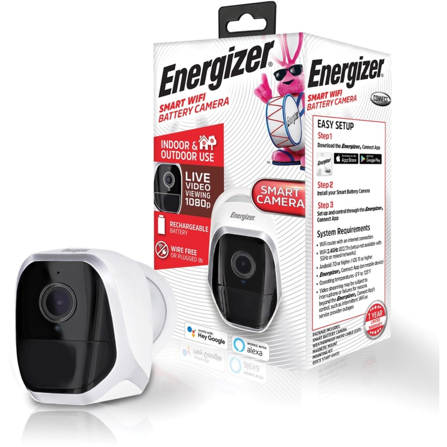 Energizer Smart 1080p Indoor/Outdoor Battery Camera - 15 ft Night Vision - H.264 - 1920x 1080 - 2.80 mm - EOB11001WHT - Image 6