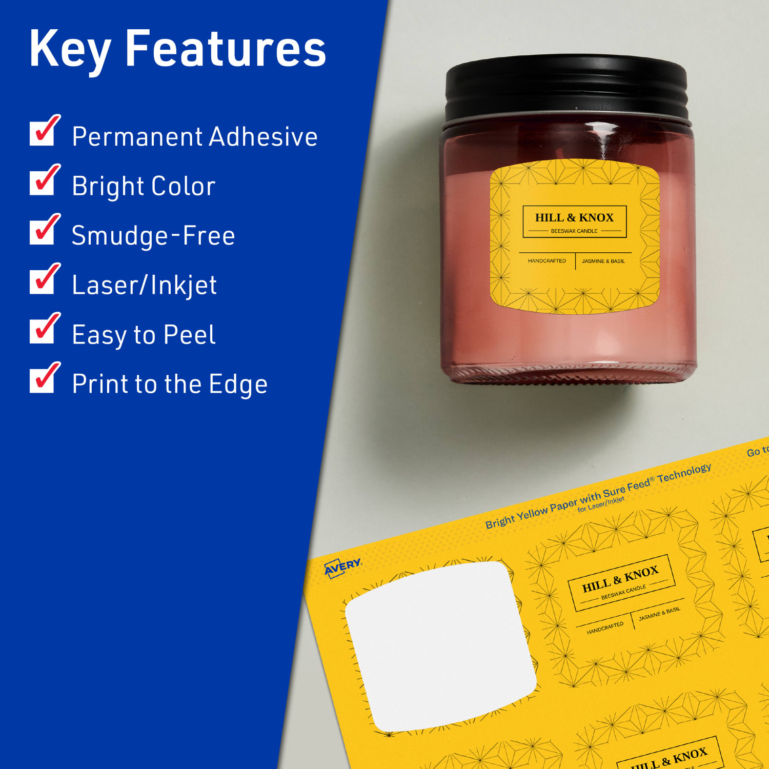 Avery Print-To-The-Edge Labels With Sure Feed Technology, 94124-BYP40, Arched Square, 2in x 2-3/16in, Matte Bright Yellow, Pack of 480 - Image 3