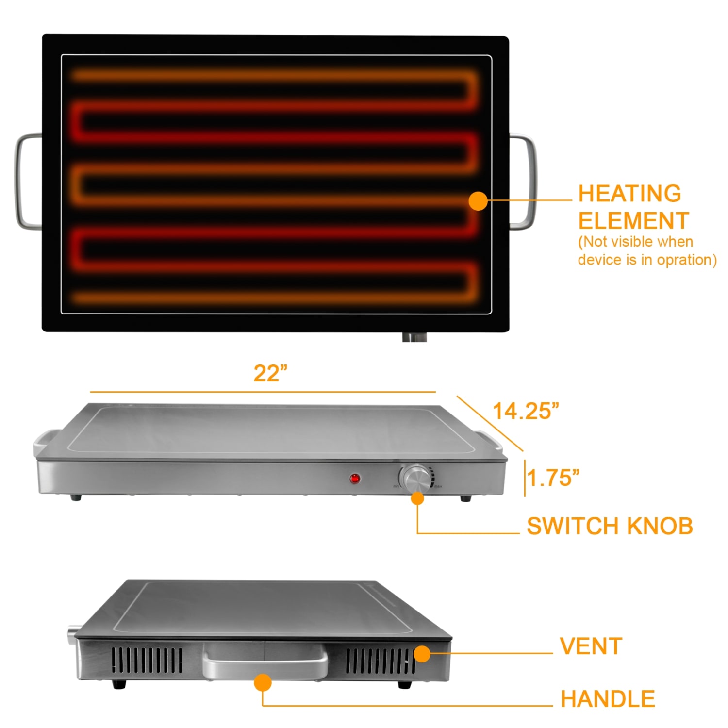 MegaChef Electric Warming Tray, 2-1/2inH x 14inW x 24inD, Black - Image 5