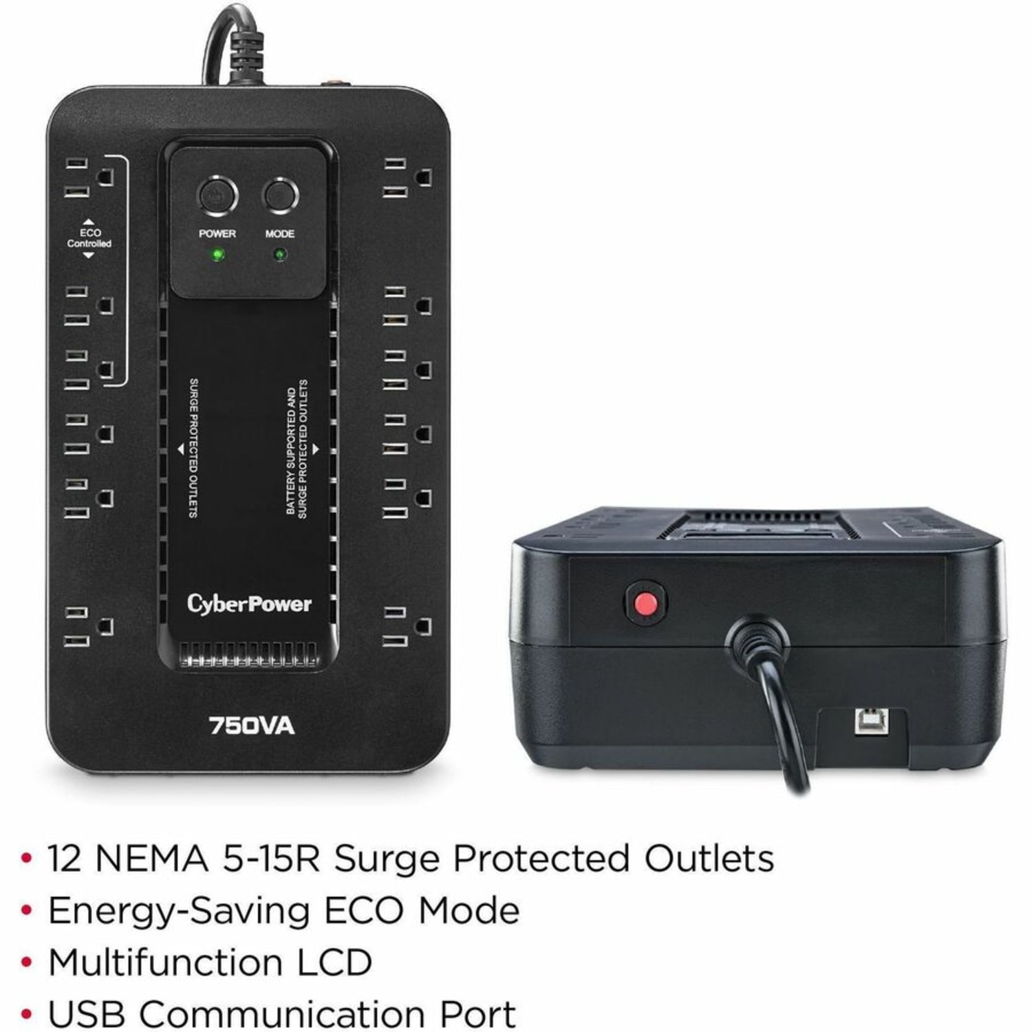 CyberPower EC750G Ecologic UPS Systems - 750VA/450W, 120 VAC, NEMA 5-15P, Compact, 12 Outlets, PowerPanel Personal, $100000 CEG, 3YR Warranty - Image 3