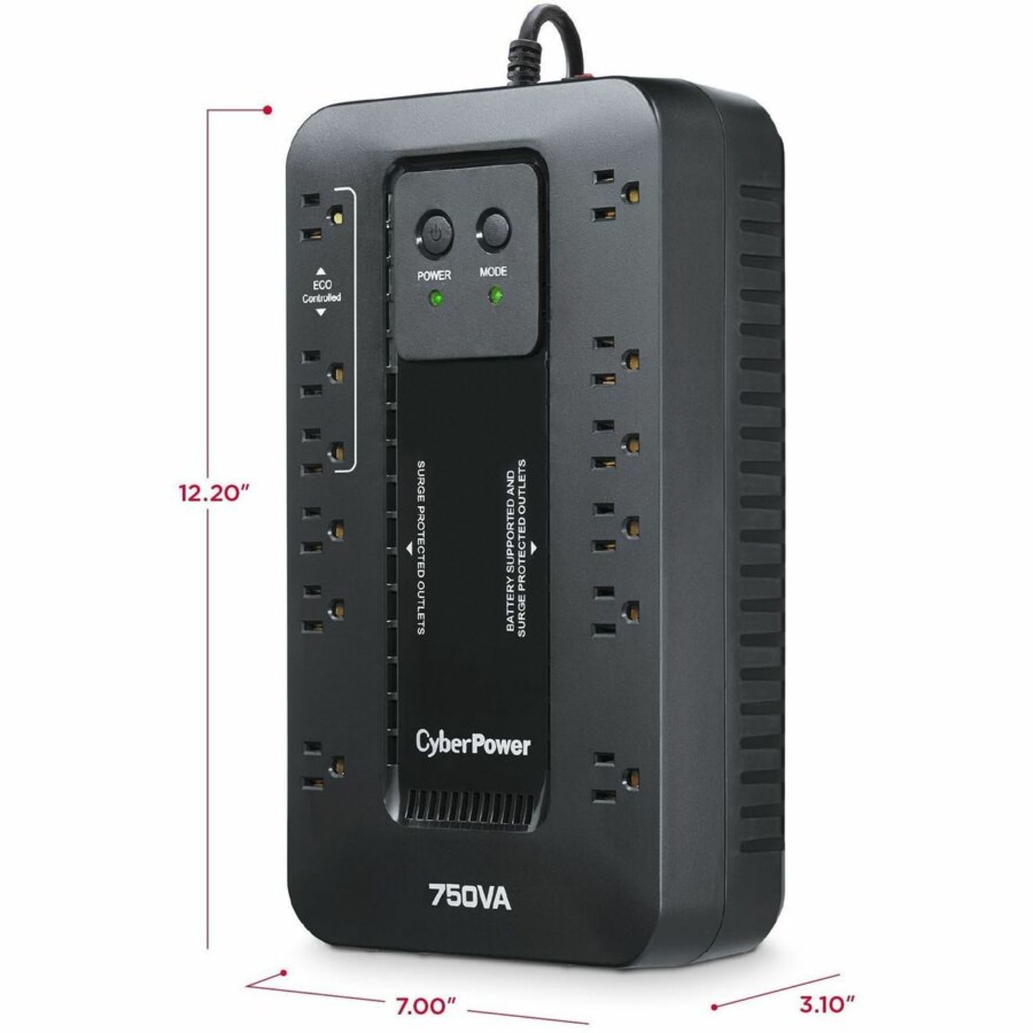 CyberPower EC750G Ecologic UPS Systems - 750VA/450W, 120 VAC, NEMA 5-15P, Compact, 12 Outlets, PowerPanel Personal, $100000 CEG, 3YR Warranty - Image 4