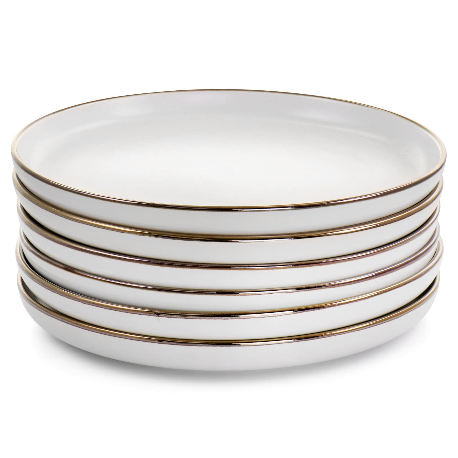 Elama Arthur 6-Piece Round Stoneware Dinner Plate Set, Matte White/Gold - Image 6