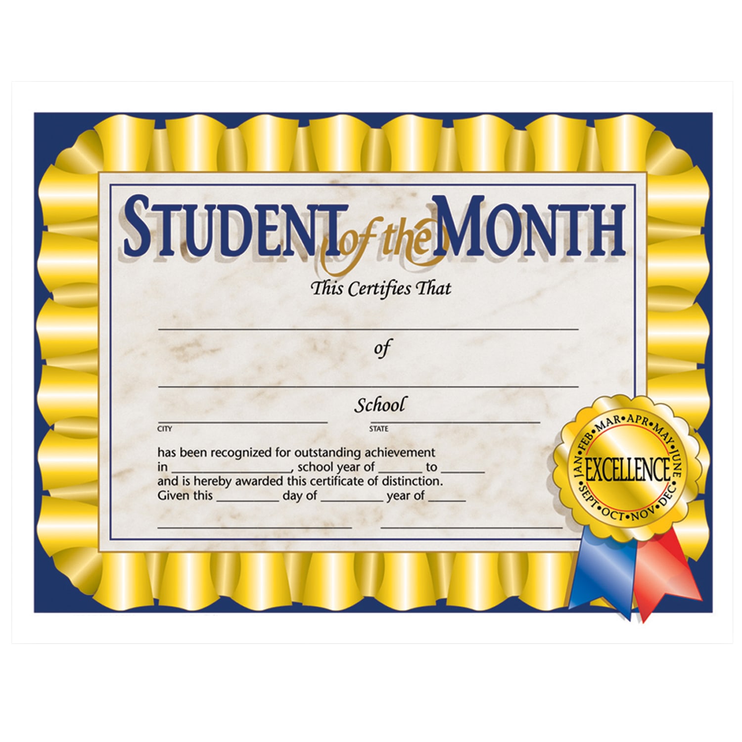 Hayes Certificates, 8-1/2in x 11in, Student Of The Month, Ribbons, 30 Certificates Per Pack, Set Of 3 Packs - Image 3