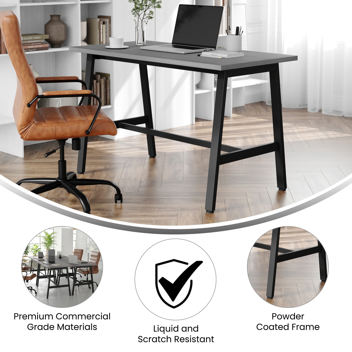 Flash Furniture Redmond Commercial 48x24 Conference Table with 1in Thick Double Sided Laminate Table Top with PVC Edging and Heavy Duty A-Frame Steel Base, Gray Oak - Image 4