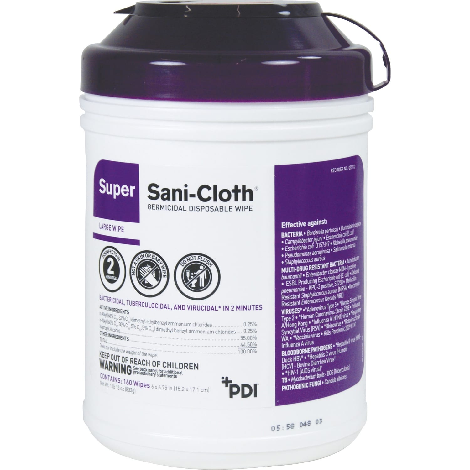 Unimed Super Sani-Cloth Germicidal Wipes, 6in x 6-3/4in, Tub Of 160 Wipes - Image 3