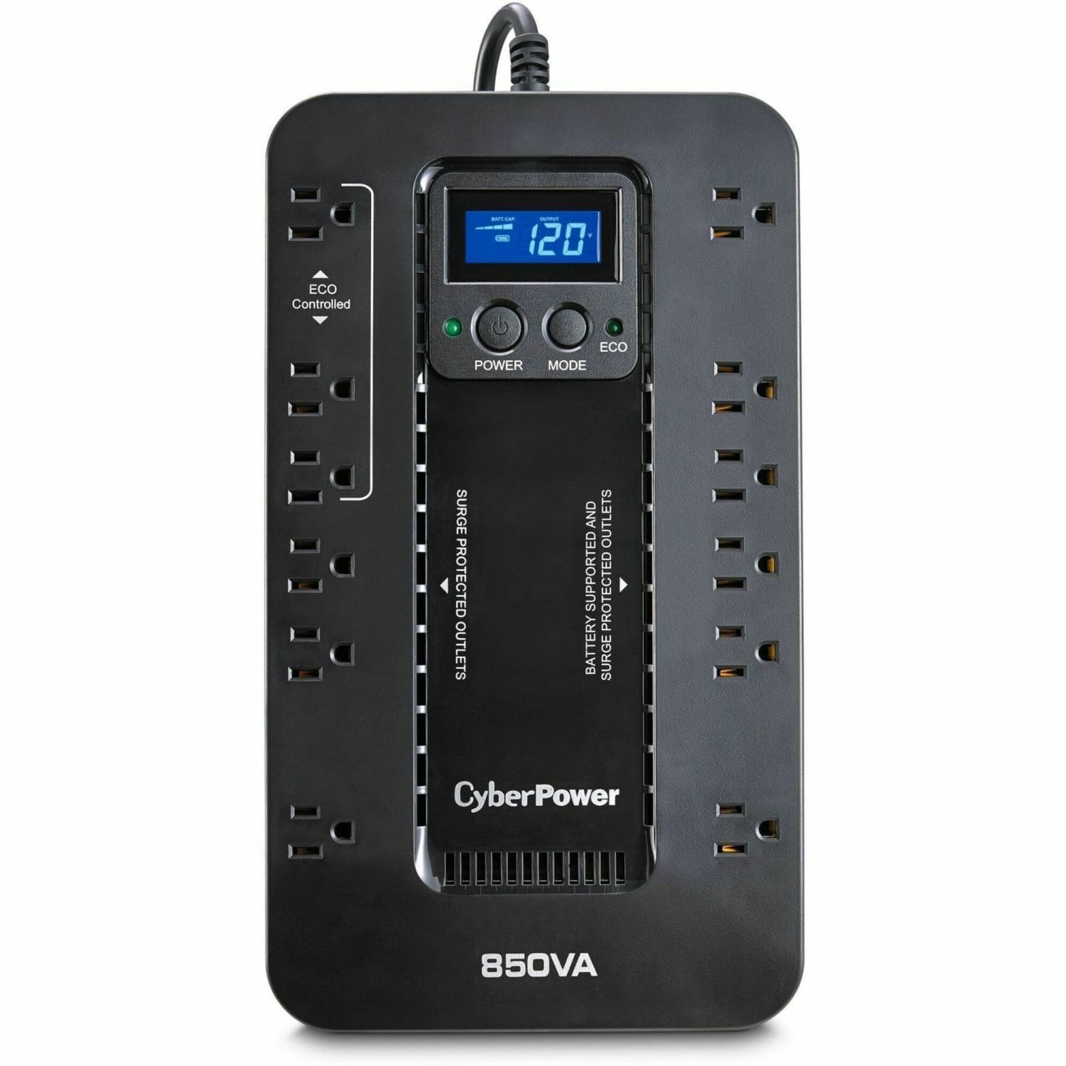 CyberPower EC850LCD Ecologic UPS Systems - 850VA/510W, 120 VAC, NEMA 5-15P, Compact, 12 Outlets, LCD, PowerPanel Personal, $100000 CEG, 3YR Warranty
