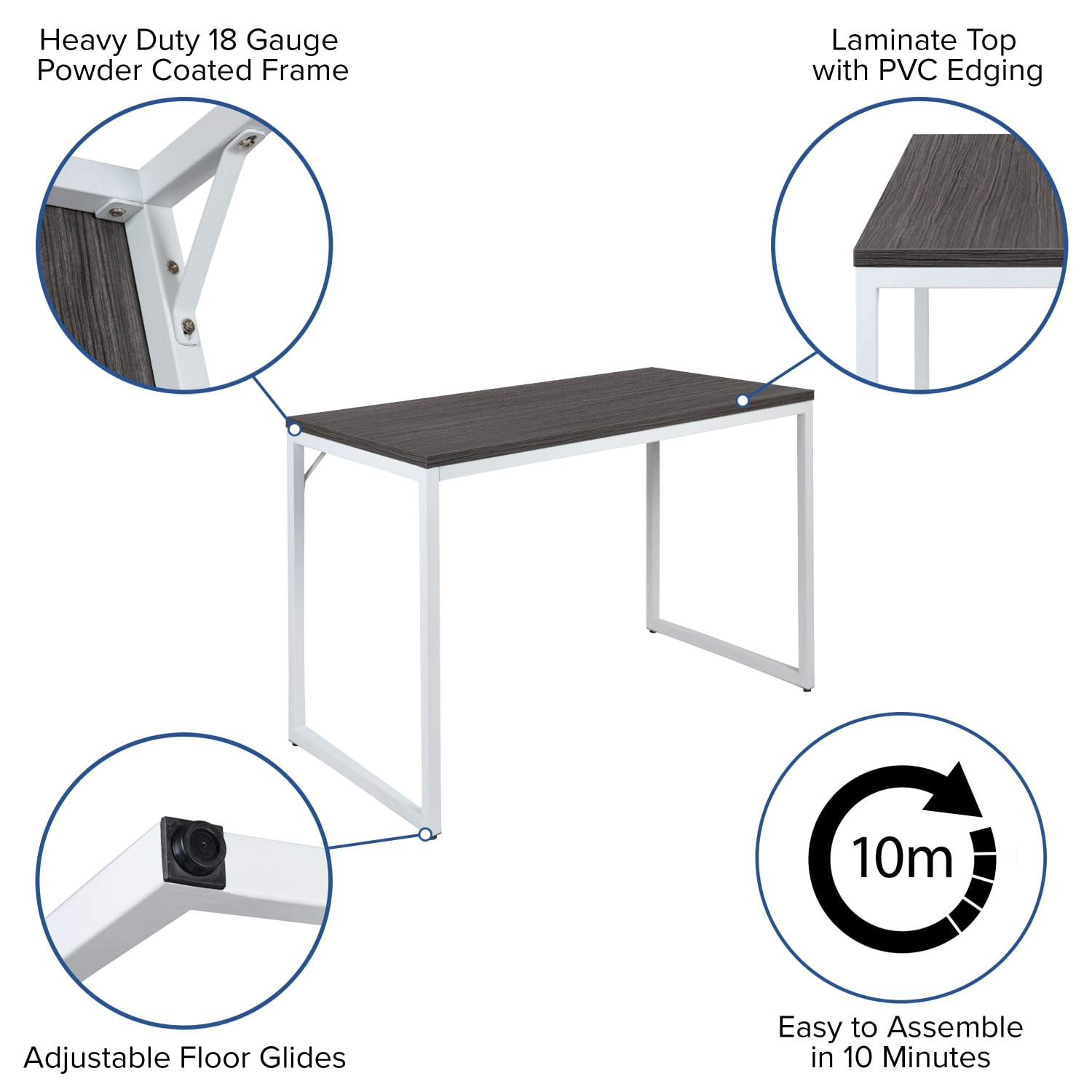 Flash Furniture 48inW Commercial-Grade Industrial Office Computer Desk, Rustic Gray/White - Image 5