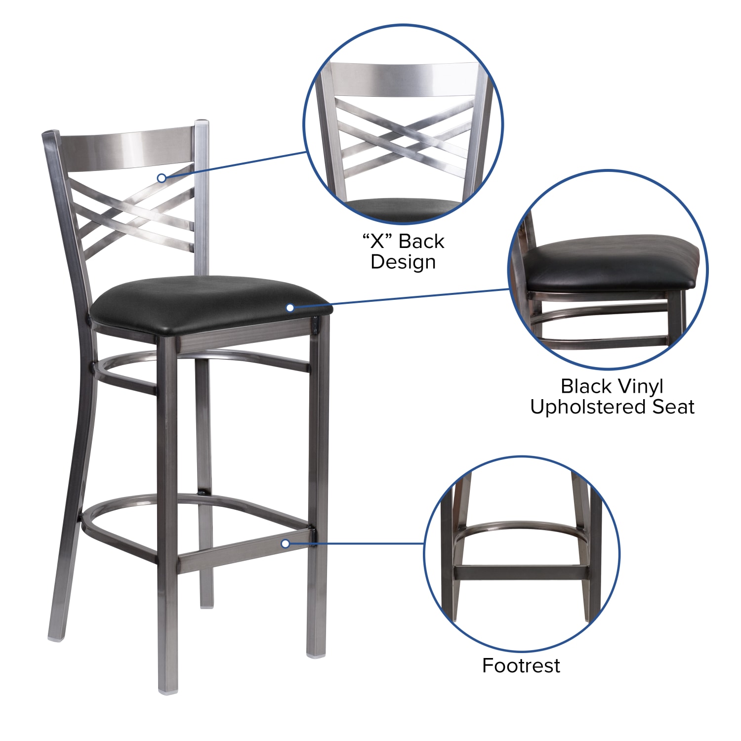 Flash Furniture MetalVinyl Restaurant Barstool With X Back BlackClear Coated PopularChairscom Flash Furniture MetalVinyl Restaurant Barstool With X Back BlackClear Coated PopularChairscom