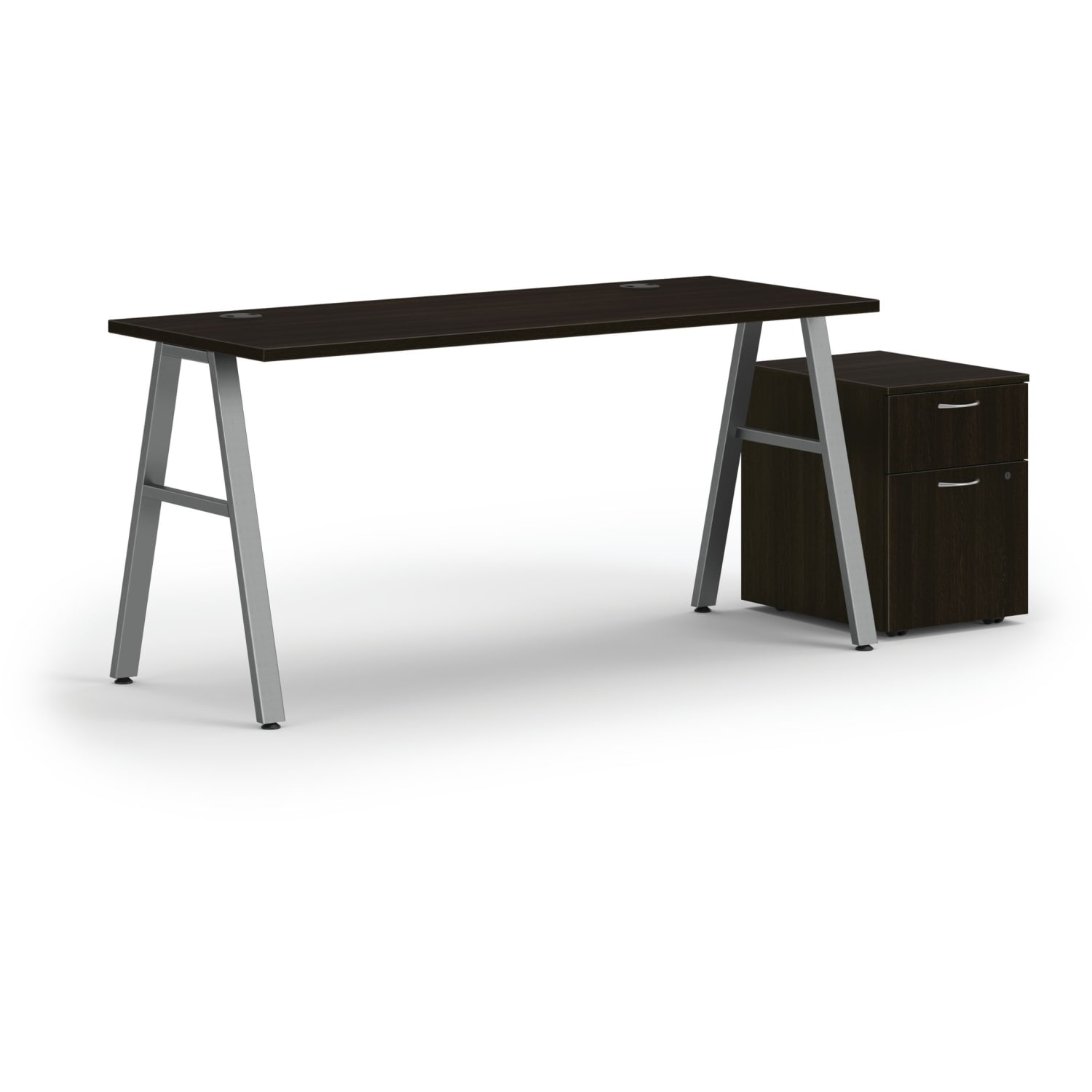 HON Mod 60inW Table Writing Desk With Mobile Storage, 60inW, Silver/Java Oak - Image 3