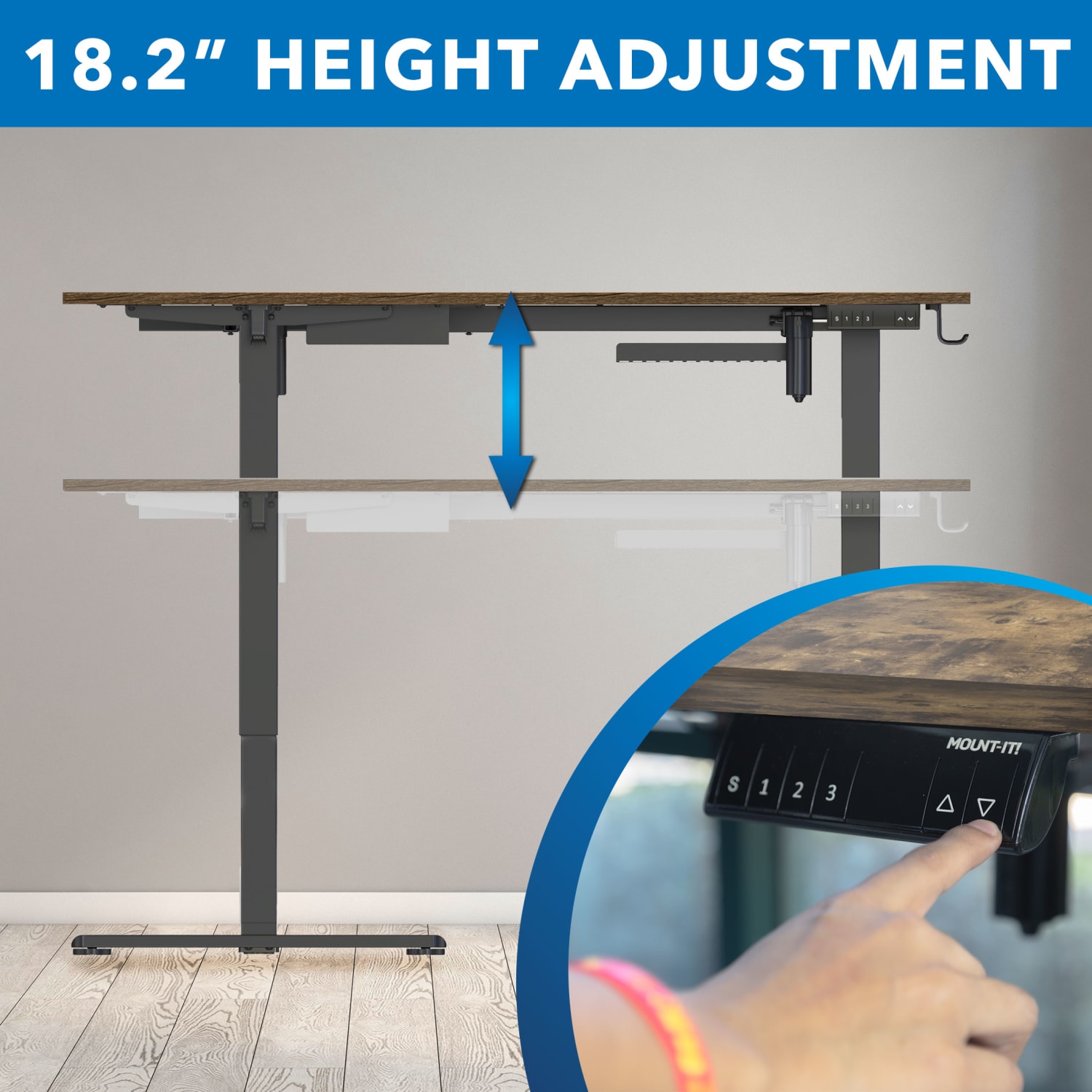 Mount-It! Large Height Adjustable 28.3in and 46.5in Corner Sit-Stand Desk, Brown - Image 5