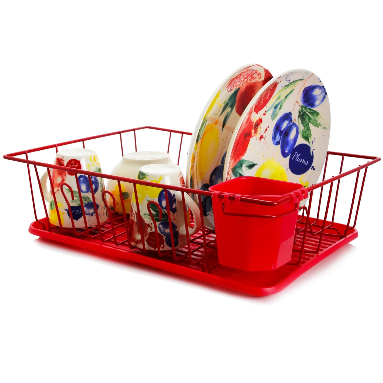 MegaChef Dish Rack With 14 Plate Positioners And Detachable Utensil Holder, 17-1/2in, Red - Image 3