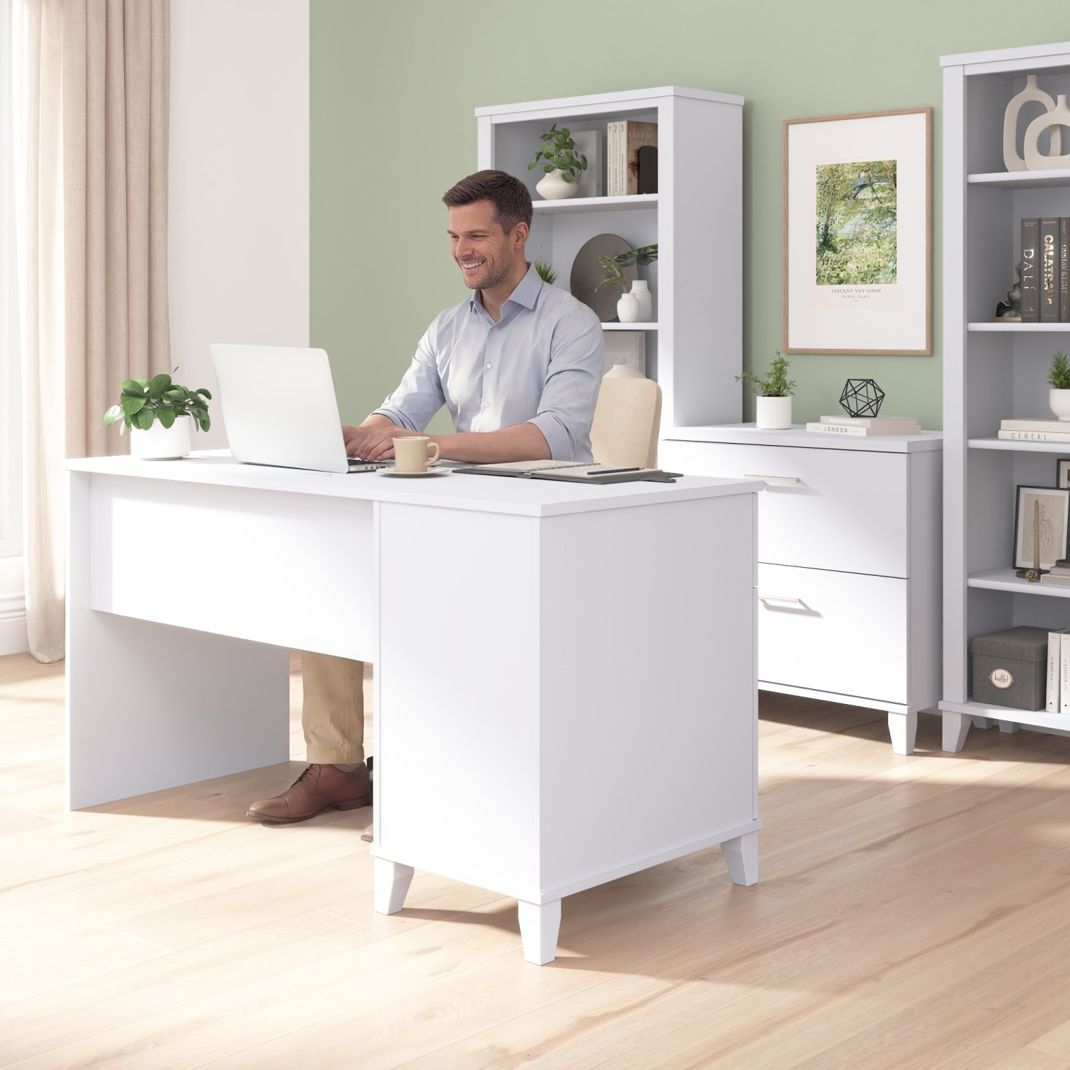 Bush Furniture Somerset 54inW Office Desk With Drawers, White, Standard Delivery - Image 4