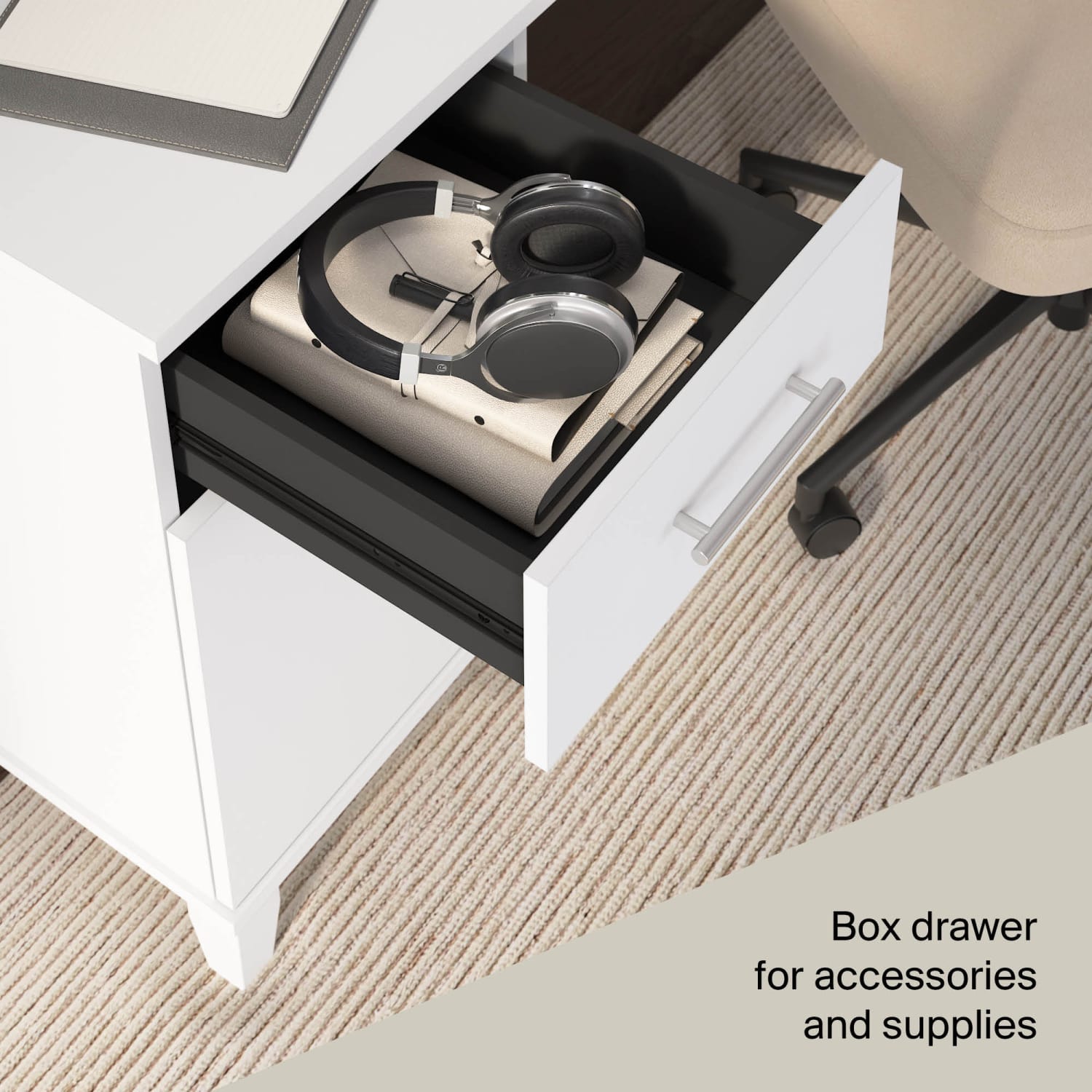 Bush Furniture Somerset 54inW Office Desk With Drawers, White, Standard Delivery - Image 6
