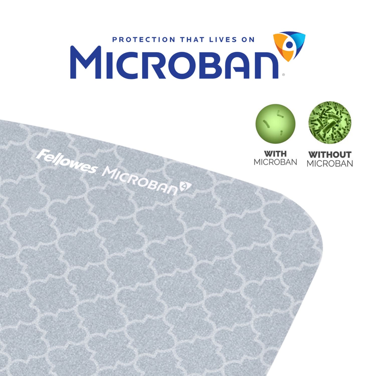 Fellowes PlushTouch Microban Mouse Pad With FoamFusion Wrist Rest,  Lattice Pattern, Gray/White - Image 3