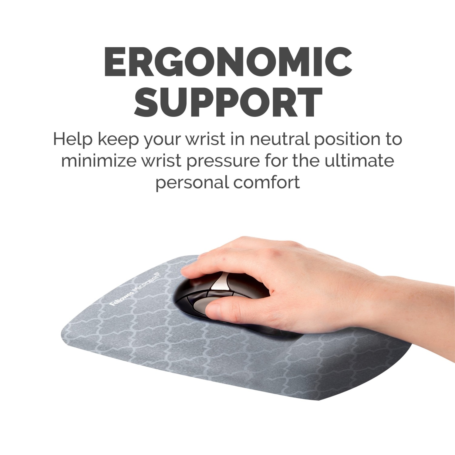 Fellowes PlushTouch Microban Mouse Pad With FoamFusion Wrist Rest,  Lattice Pattern, Gray/White - Image 5