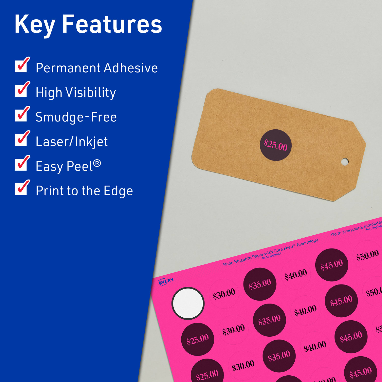 Avery Print-To-The-Edge Labels With Sure Feed Technology, 94505-NMP20, Round, 1-1/4in, Matte Neon Magenta, Pack of 600 - Image 3