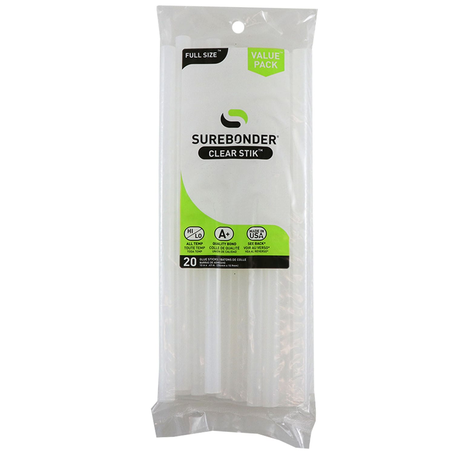 Surebonder Dual Temp Full Size Glue Sticks, Clear, 10in x 7/16in, Clear, Pack Of 20 Sticks, Set Of 2 Packs - Image 3