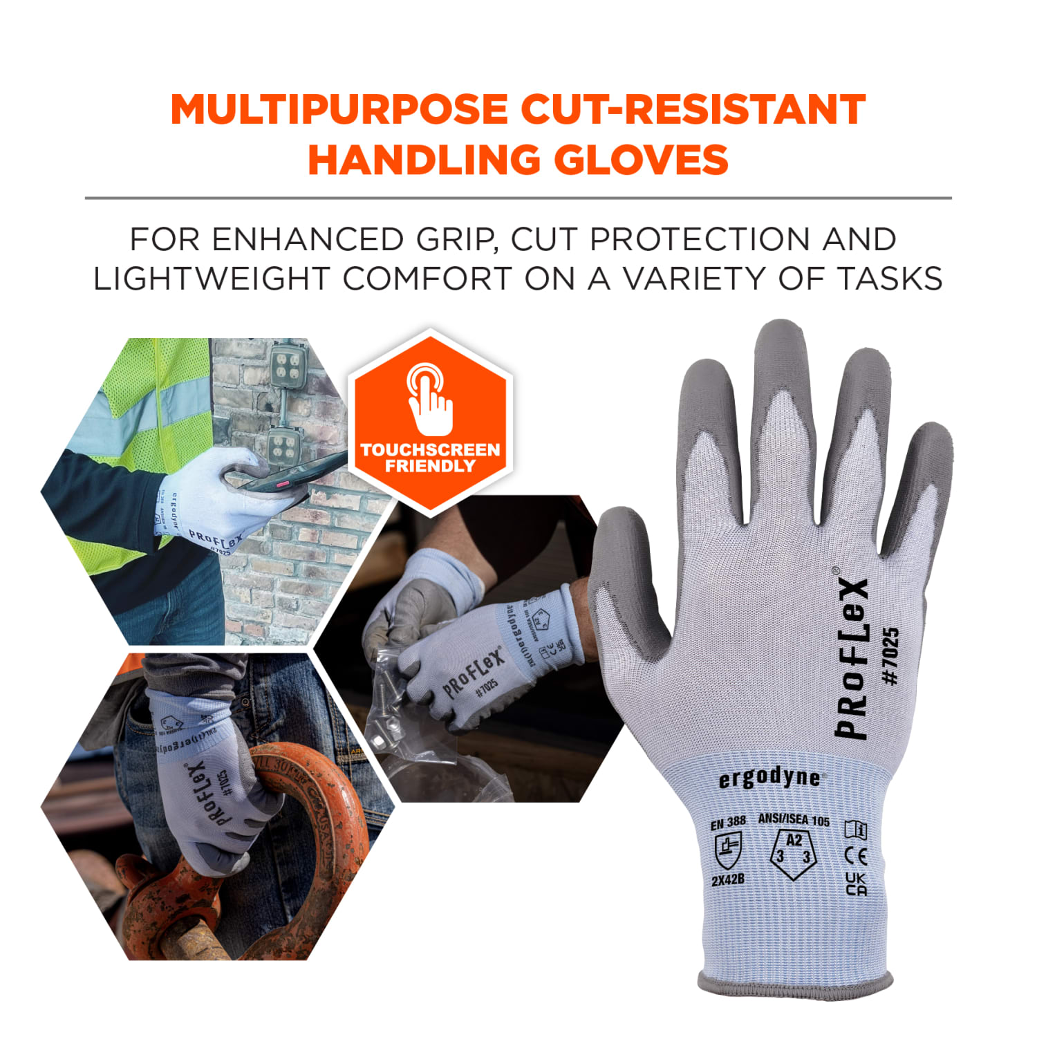 Ergodyne Proflex 7025 PU-Coated Cut-Resistant Gloves, Large, Blue - Image 3