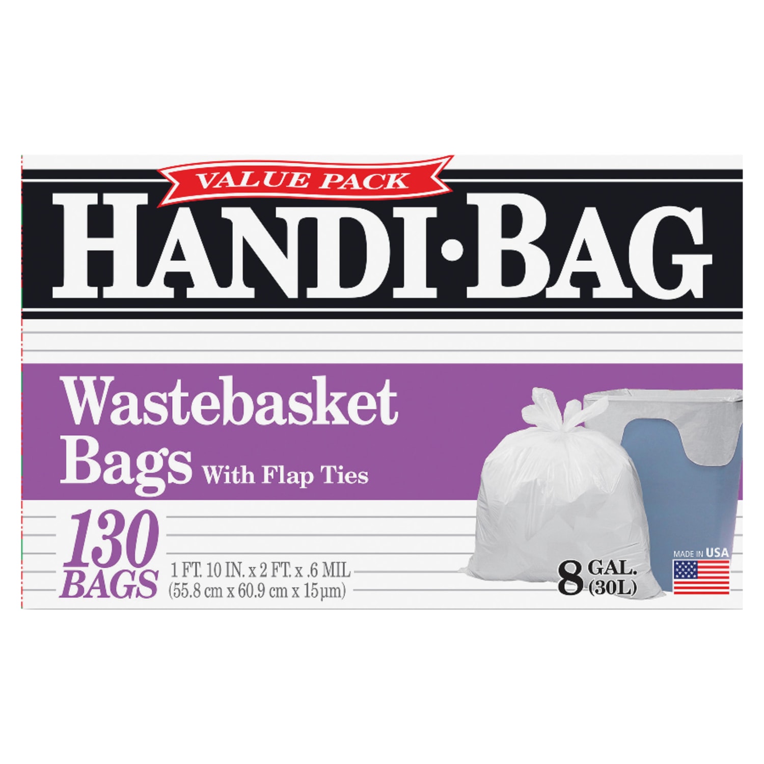 Webster Draw N Tie 0.6 mil Handi Bag Waste Liners, 8 Gallons, 21 1/2in x 24in, White, Box Of 130