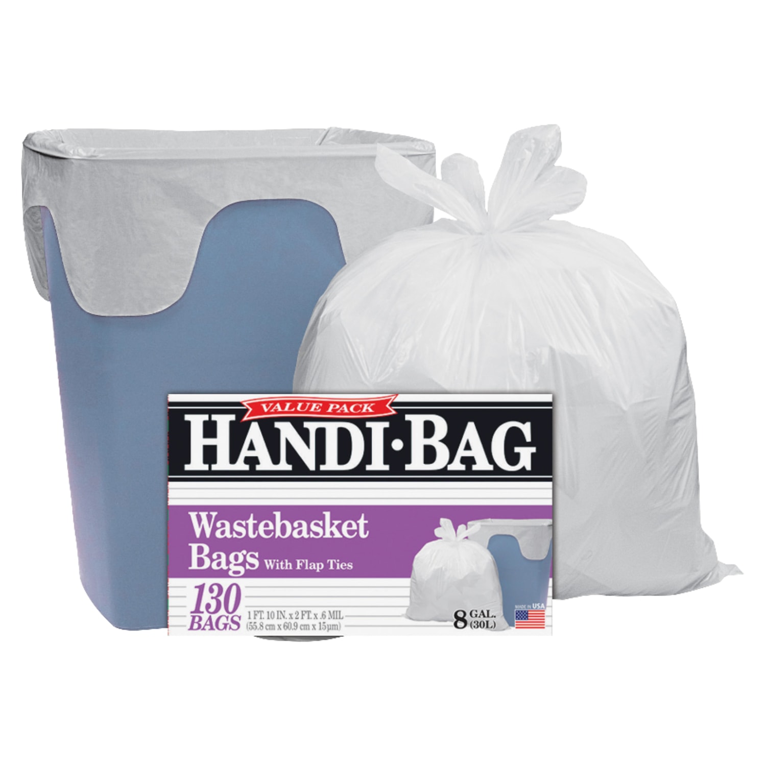 Draw N Tie 0.6-mil Handi Bag Waste Liners, 8 Gallons, 21-1/2in x 24in, White, Box Of 130 - Image 3