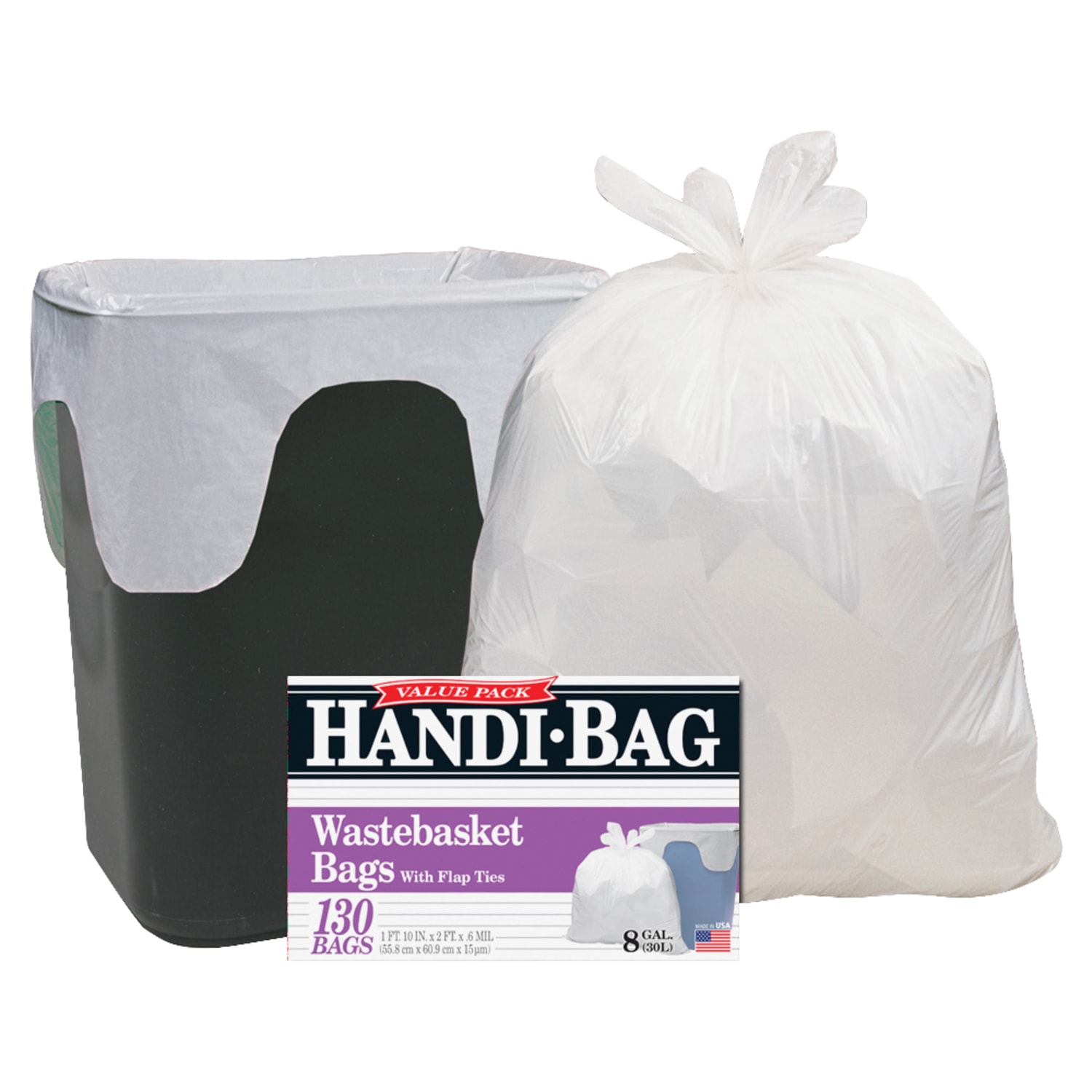 Draw N Tie 0.6-mil Handi Bag Waste Liners, 8 Gallons, 21-1/2in x 24in, White, Box Of 130 - Image 4