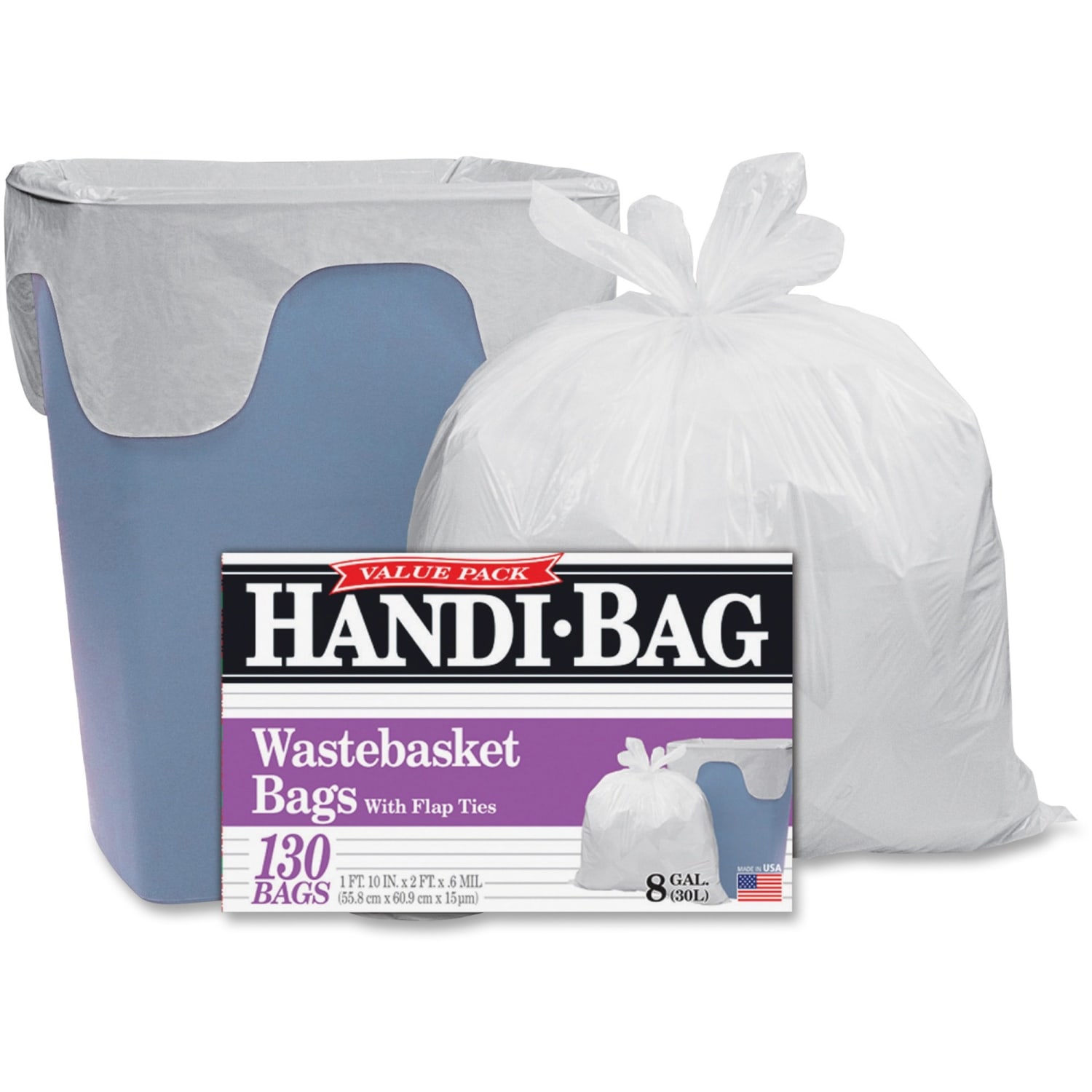 Draw N Tie 0.6-mil Handi Bag Waste Liners, 8 Gallons, 21-1/2in x 24in, White, Box Of 130 - Image 5