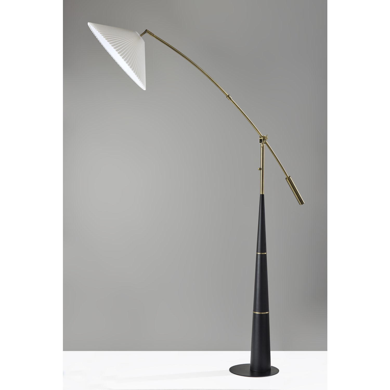 Adesso Leroy Arc Floor Lamp, Adjustable, 87inH, Off-White Shade/Black & Antique Brass Base - Image 3