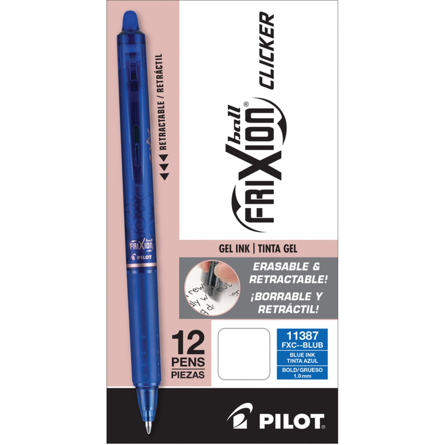 Pilot FriXion Ball Clicker Erasable Retractable Gel Pens, Pack of 12, Bold Point, 1.0 mm, Blue Barrel, Blue Ink - Image 3