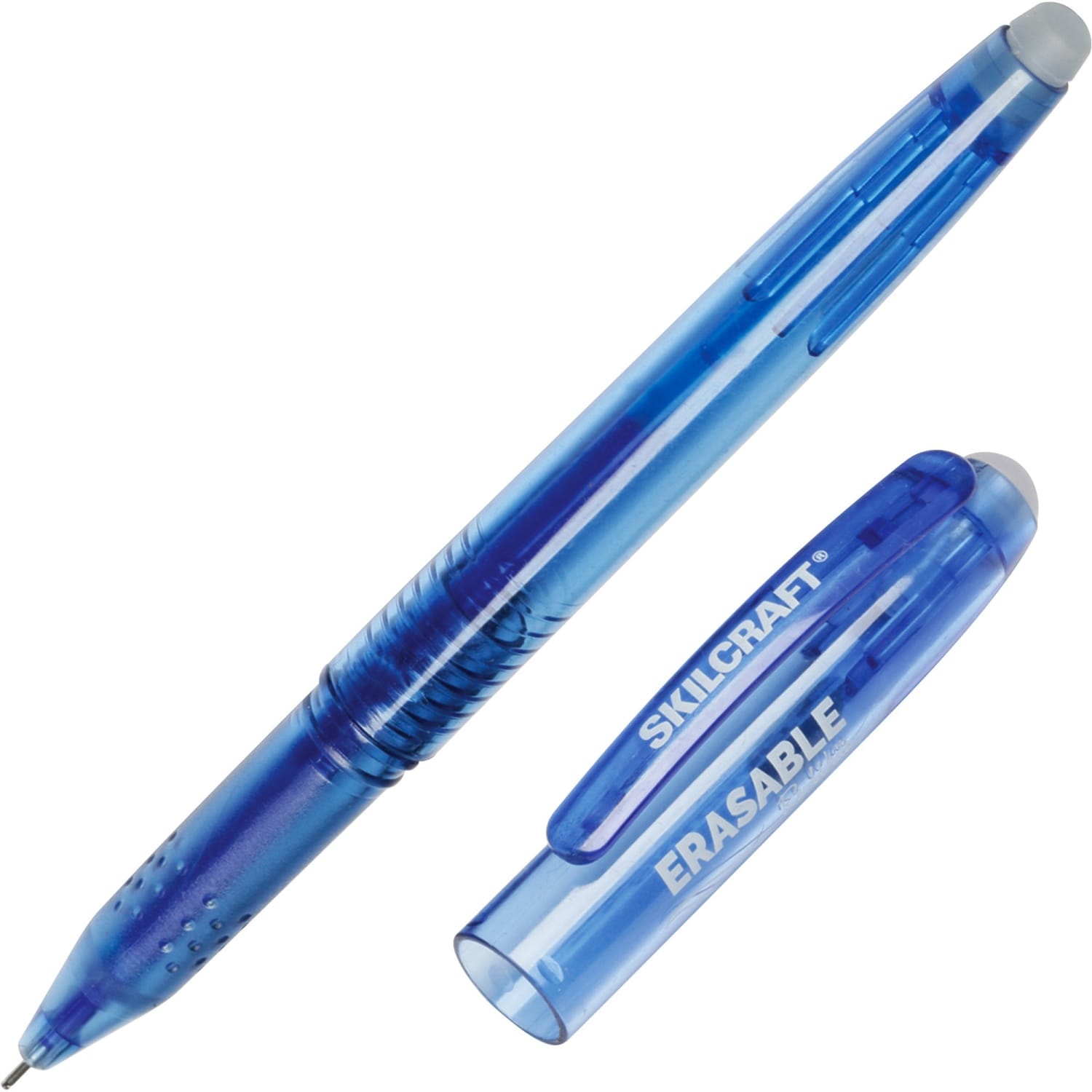 SKILCRAFT Erasable Gel Stick Pens, 0.7 mm, Translucent Barrel, Blue Ink, 12 Pens Per Pack, Case Of 12 Packs - Image 3