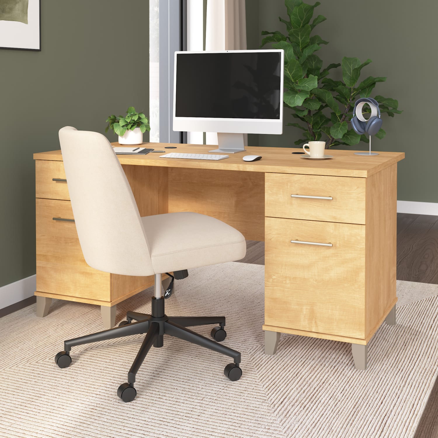 Bush Furniture Somerset 60inW Office Computer Desk, Maple Cross, Standard Delivery