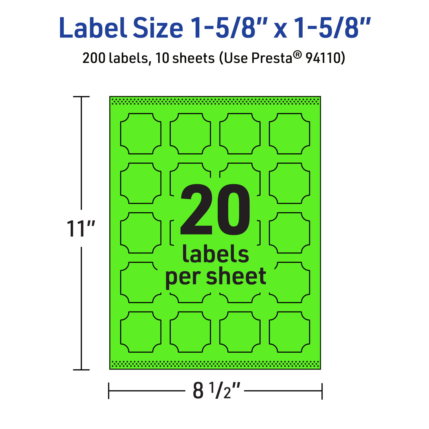 Avery Print-To-The-Edge Labels With Sure Feed Technology, 94110-NGP10, Square Scalloped, 1-5/8in x 1-5/8in, Matte Neon Green, Pack of 200 - Image 6