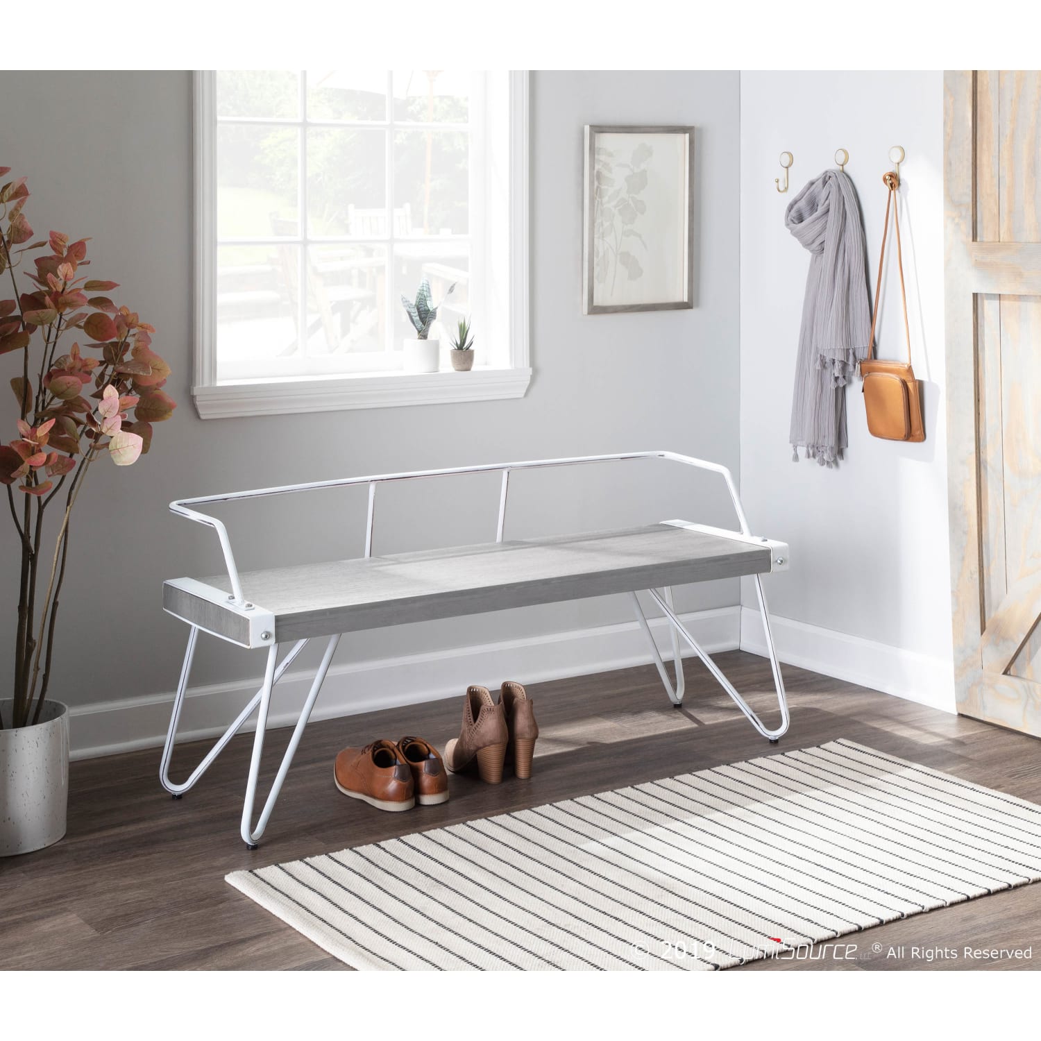 LumiSource Stefani Bench WhiteGray PopularChairscom LumiSource Stefani Bench WhiteGray PopularChairscom