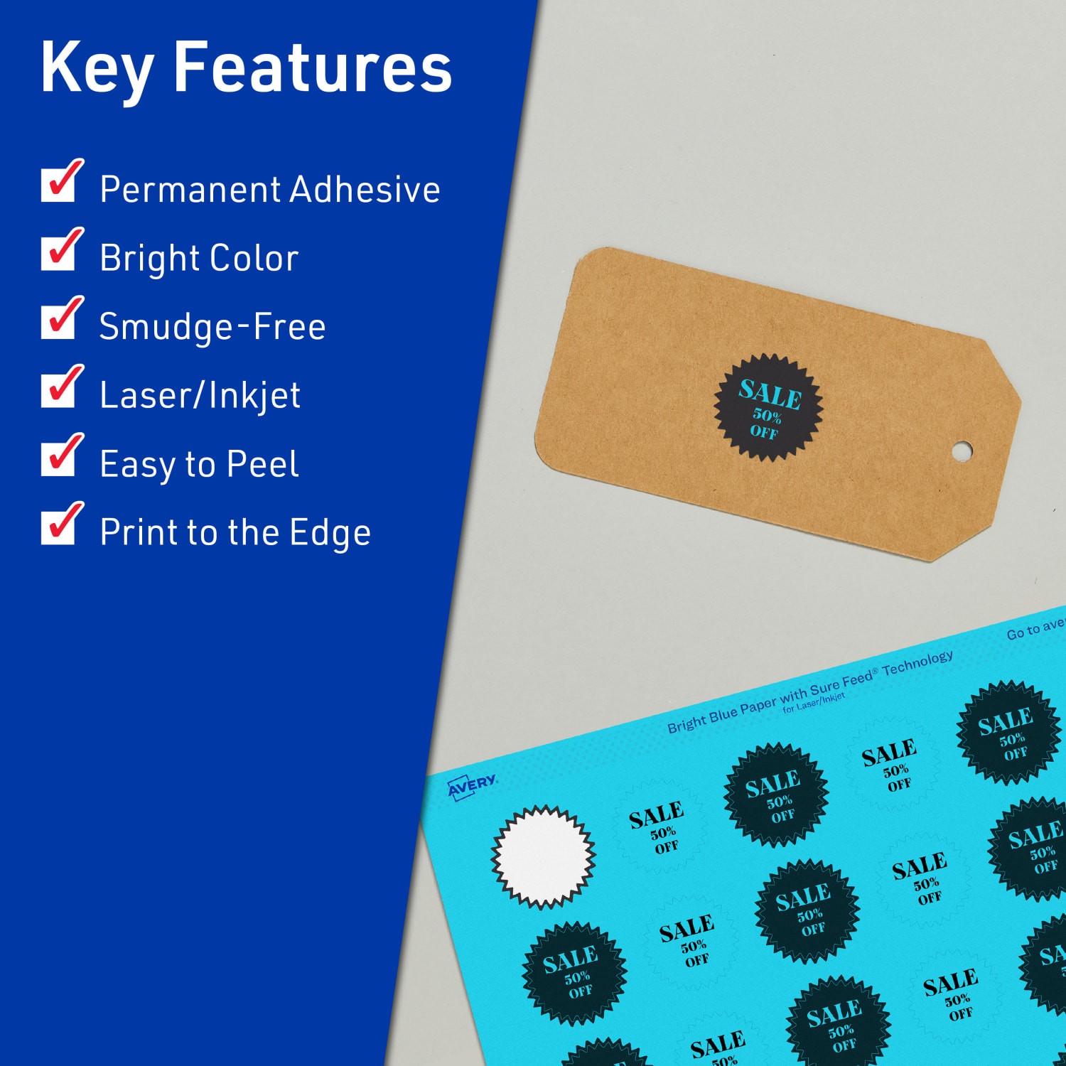 Avery Print-To-The-Edge Labels With Sure Feed Technology, 94606-BBP80, Starburst, 1in, Matte Bright Blue, Pack of 3840 - Image 3