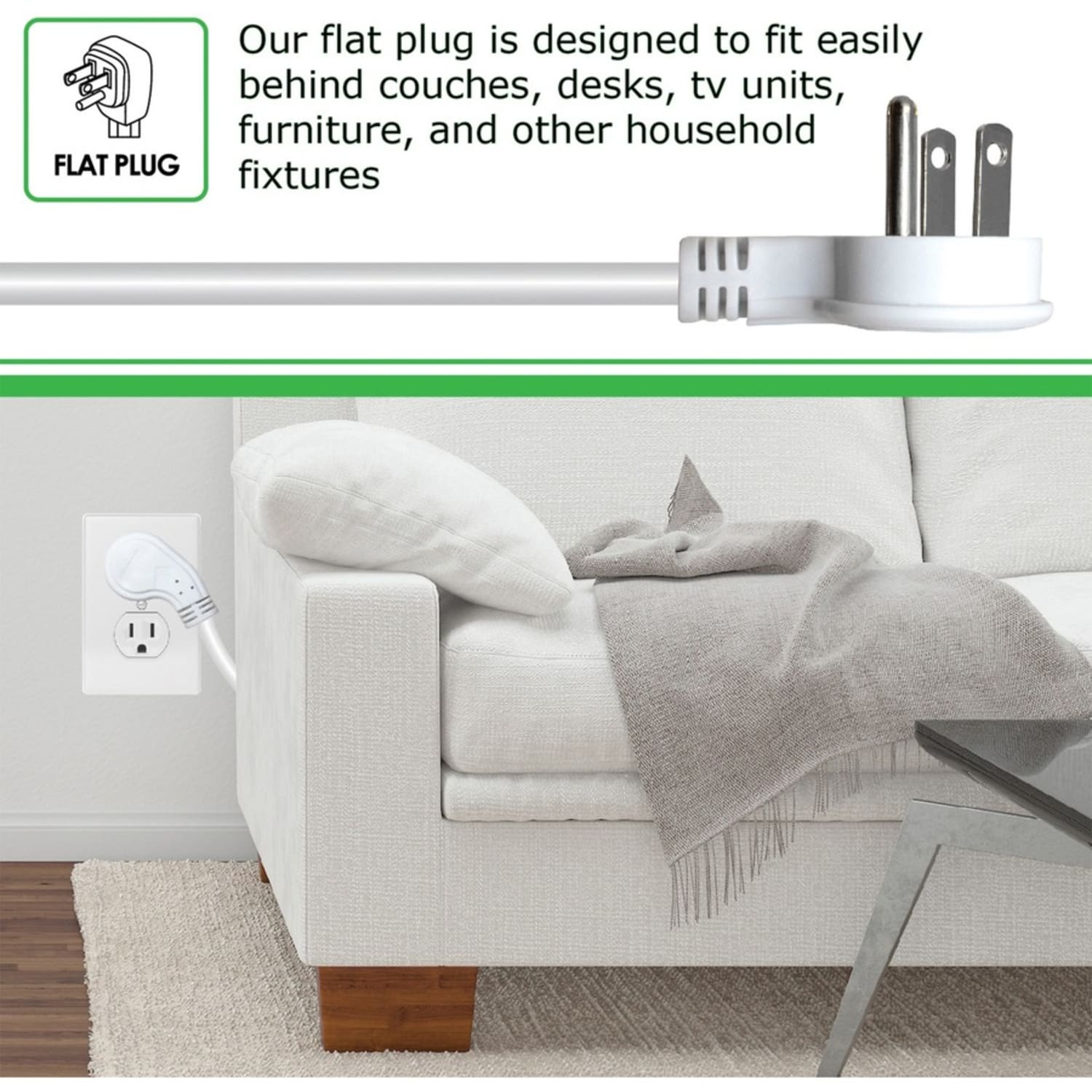 Digital Energy World 8-Outlet USB-A and USB-C Surge Protector Power Strip (White, 6-Foot Cord) - 8x AC Power, 2x USB - DEE11116 - Image 5