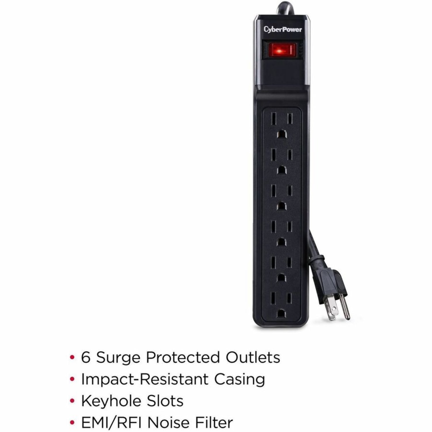 CyberPower CSB6012 Essential 6 - Outlet Surge with 1200 J - Clamping Voltage 800V, 12 ft, NEMA 5-15P, 15 Amp, EMI/RFI Filtration, Black - CSB6012 - Image 4