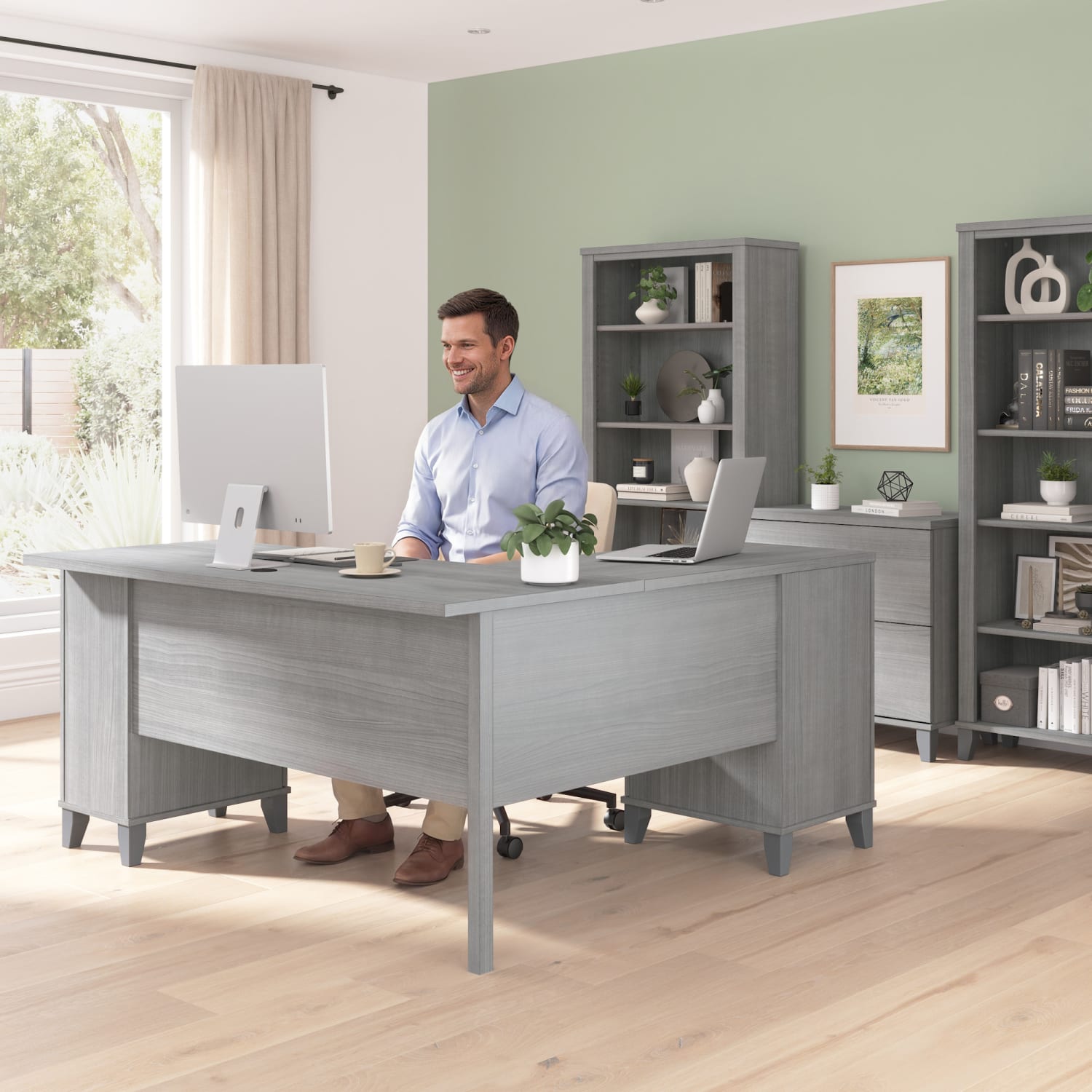 Bush Business Furniture Somerset 60inW L-Shaped Corner Desk, Platinum Gray, Standard Delivery - Image 4