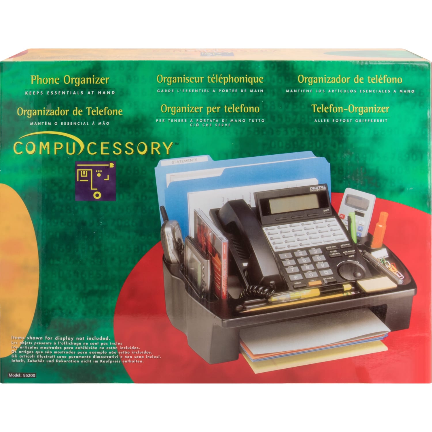 Compucessory Telephone Stand/Organizer - 5in Height x 11.50in Width x 9.50in Depth - Desktop - Non-skid Base, Cable Management - Black - Plastic - 1 Each - Image 3