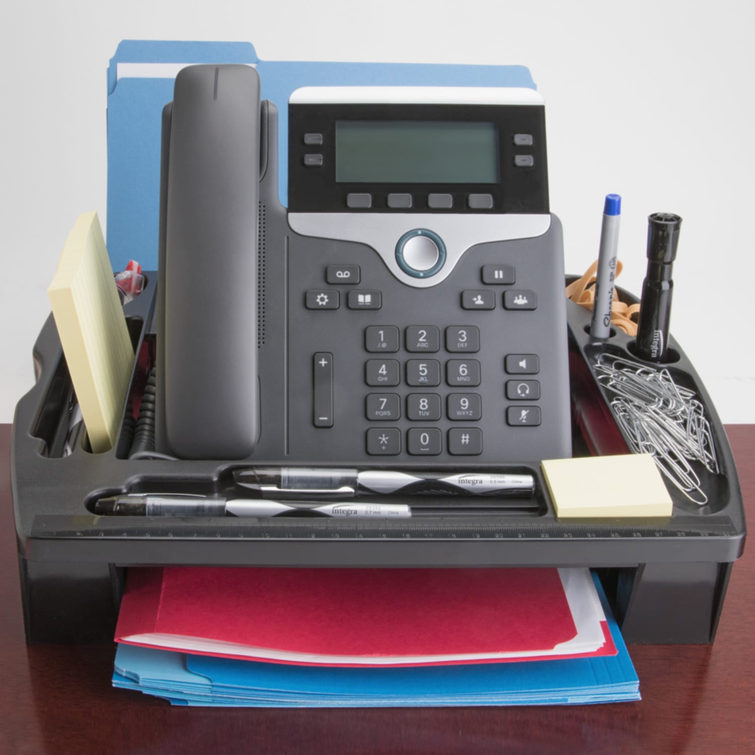 Compucessory Telephone Stand/Organizer - 5in Height x 11.50in Width x 9.50in Depth - Desktop - Non-skid Base, Cable Management - Black - Plastic - 1 Each - Image 5