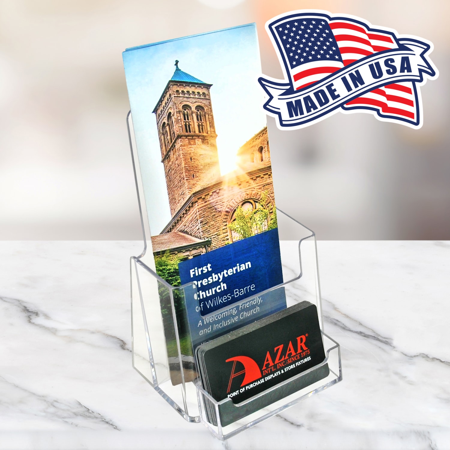 Azar Displays Trifold Brochure Holders With Business Card Pockets, 7-1/4inH x 4-1/8inW x 3-9/16inD, Clear, Set Of 50 Holders - Image 6