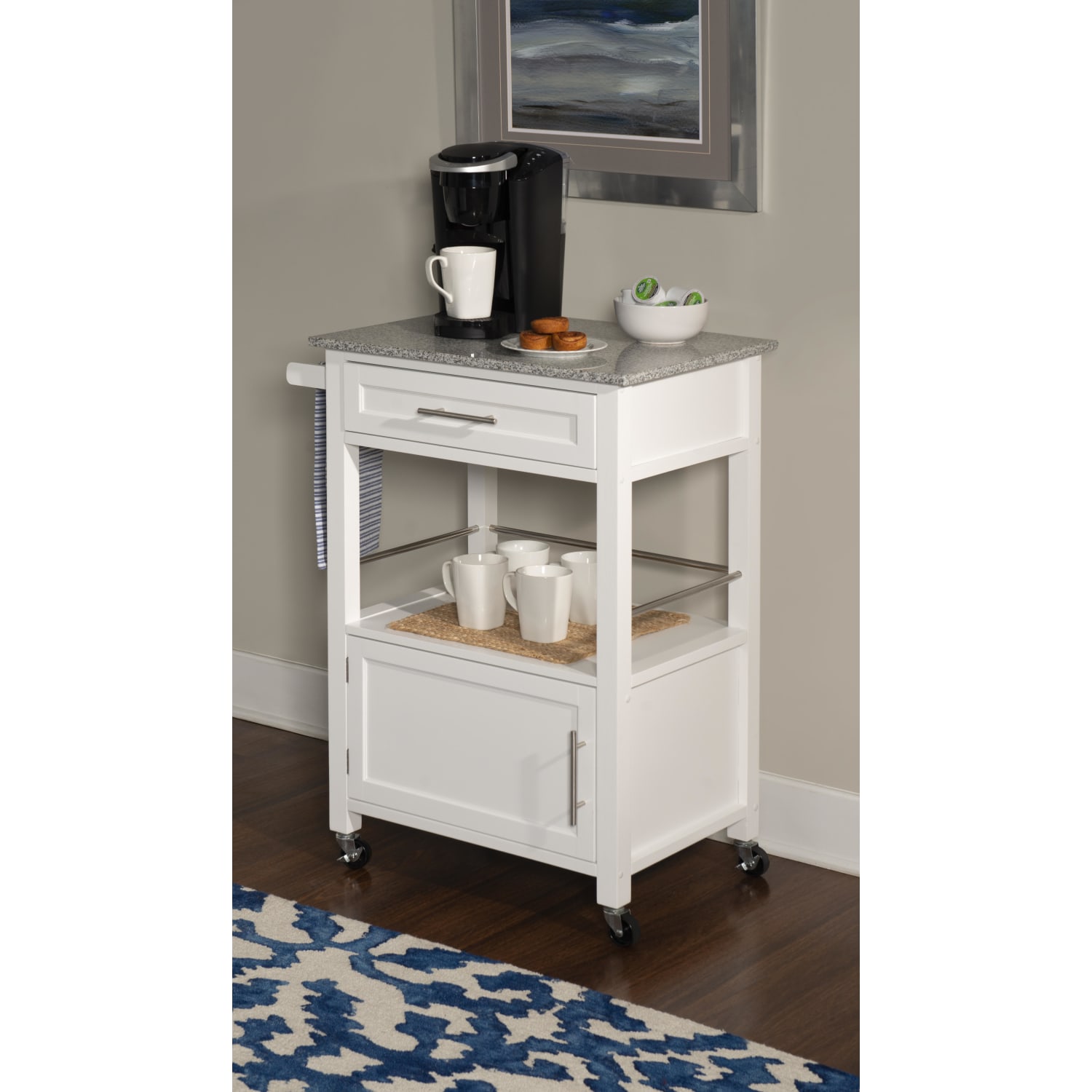 Linon Clark Granite-Top Kitchen Cart, 36-3/4inH x 27-3/4inW x 18inD, White - Image 6