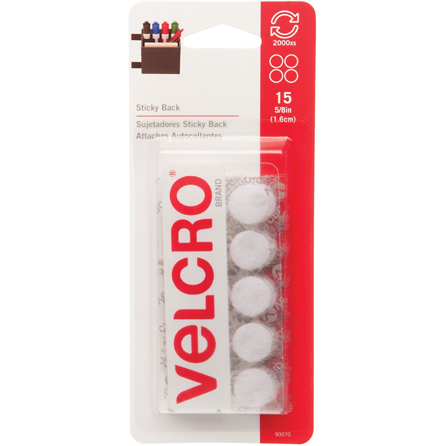 VELCRO Brand STICKY BACK Fasteners, Round, 0.63in, White, 15 Fasteners Per Pack, Set Of 6 Packs - Image 4