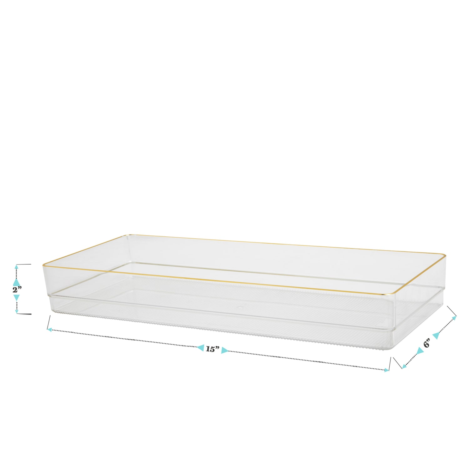 Martha Stewart Kerry Plastic Stackable Office Desk Drawer Organizers, 2inH x 6inW x 15inD, Clear/Gold Trim, Pack Of 2 Organizers - Image 5