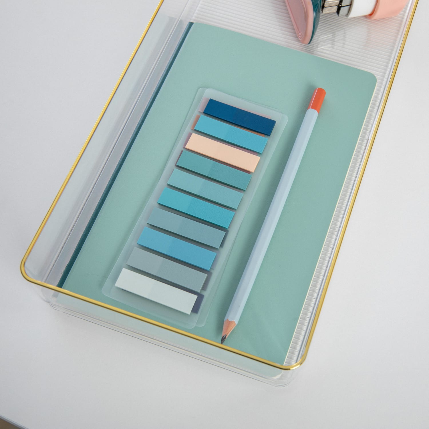 Martha Stewart Kerry Plastic Stackable Office Desk Drawer Organizers, 2inH x 6inW x 15inD, Clear/Gold Trim, Pack Of 2 Organizers - Image 6